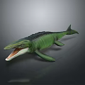 Prehistoric Marine Reptile Model With Green Body Open Mouth And Fins
