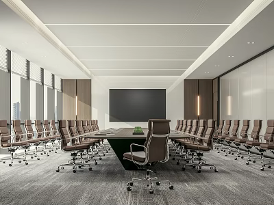 Modern Conference Room Interior With Long Meeting Table Ergonomic Chairs And Large Screen 3d model