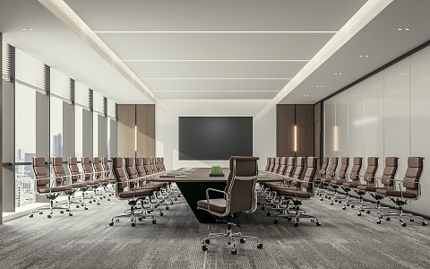 Modern Meeting Room Meeting Room Meeting Table and Chair Combination Display Screen Floor to Floor Window Roller Shutter Office Chair 3d model