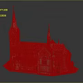 Red Brick Church Architecture With Green Roof Spires Clock Tower And Arch Windows
