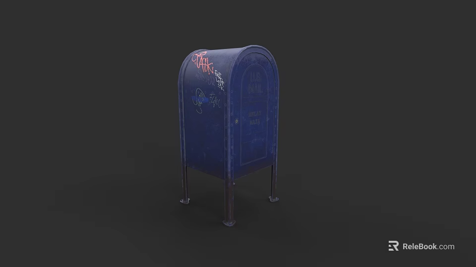 Public Outdoor Roadside Mailbox Featuring Blue Metal Structure And Graffiti Art 3d model 