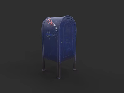 Public Outdoor Roadside Mailbox Featuring Blue Metal Structure And Graffiti Art 3d model