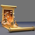 Chinese Traditional Art Installation with Golden Scroll Ancient Figures Cranes and Clouds