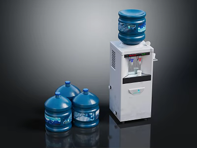 Modern Standing Water Dispenser With Blue Water Bottles And Simple Design Structure 3d model