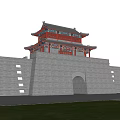 Ancient City Gate Tower Featuring Gray Brick Walls Red Wooden Structure And Black Tiled Roof