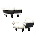 Cozy Plush Lounge Chair with Light Gray Upholstery and Black Curved Base