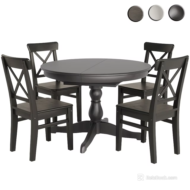 Black Round Dining Table Set With Cross Back Chairs For Dining Room 3d model 