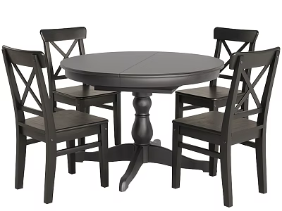 Black Round Dining Table Set With Cross Back Chairs For Dining Room 3d model