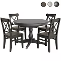 Black Round Dining Table Set With Cross Back Chairs For Dining Room 3d model