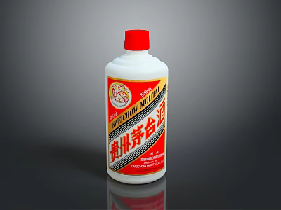 Kweichow Moutai Baijiu as Lifestyle Product with White Bottle Red Cap and Traditional Label 3d model
