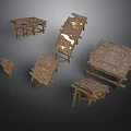 Worn Wooden Table And Chair Components For Scene Design And Decoration