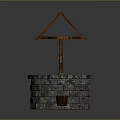 Traditional Well Structure With Wooden Gable Roof Stone Base Winch And Bucket
