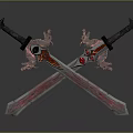 Red Decorative Swords Crossed With Intricate Dragon Carvings Ornate Design And Reflective Surface