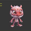Cute Red Game and Movie Character with Spikey Skin Horns Big Eyes and Sharp Claws