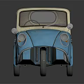 Vintage Blue Three Wheeled Truck Model With White Roof And Seats On Black Background