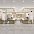 Elegant Jewelry Store in Shopping Mall with Glass Display Counters Model Posters and Modern Lighting