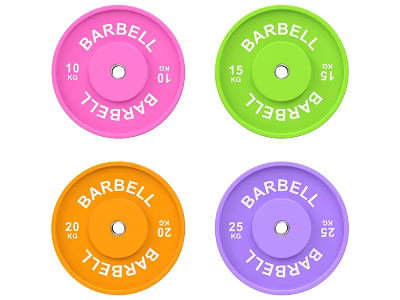 Various Colored Sports Equipment Barbell Plates With 10lb 15lb 20lb 25lb Weights 3d model