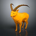 Low Poly Style Orange Goat With Long Horns Standing On Dark Background
