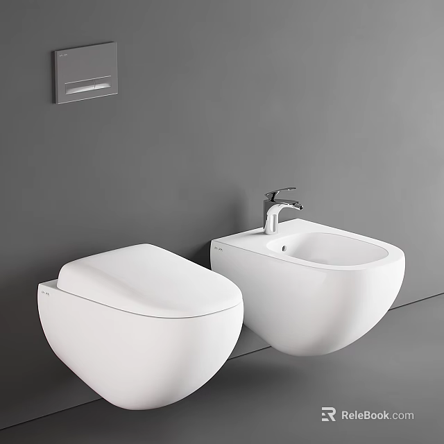 Sleek White Wall Mounted Toilet with Bidet in Modern Bathroom Interior 3d model 
