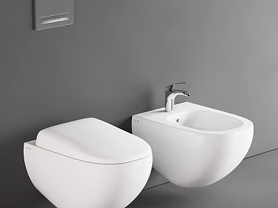 Sleek White Wall Mounted Toilet with Bidet in Modern Bathroom Interior 3d model