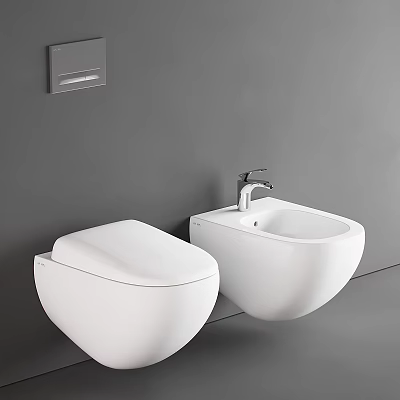 Sleek White Wall Mounted Toilet with Bidet in Modern Bathroom Interior 3d model