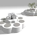 Modern Public Chair With Circular Seating Illuminated Base And Potted Plant