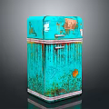 Vintage Turquoise Refrigerator With Dripping Distressed Finish And Retro Metallic Design