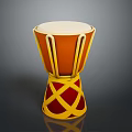Traditional Djembe Drum With Orange Yellow Red Pattern And Light Colored Drumhead