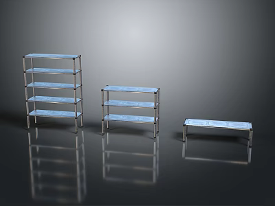 Modern Metal Shelving Units With Various Heights And Open Design Shelves 3d model