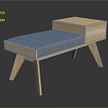 Modern Wooden Bench With Gray Cushion Light Wood Legs And Small Tabletop