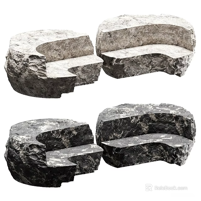 Natural Stone Public Seating With Organic Shapes For Outdoor Spaces 3d model 