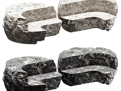 Natural Stone Public Seating With Organic Shapes For Outdoor Spaces 3d model
