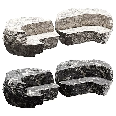 Natural Stone Public Seating With Organic Shapes For Outdoor Spaces 3d model