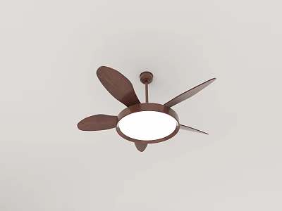 Wooden Bladed Ceiling Fan Light Fixture with Round Illuminated Panel for Modern Home Decoration 3d model