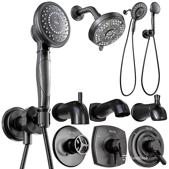 Modern Black Shower System With Handheld And Rain Showerhead Mounting Brackets 3d model 