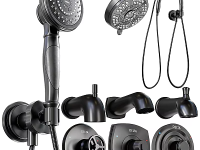 Modern Black Shower System With Handheld And Rain Showerhead Mounting Brackets 3d model