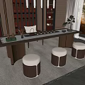 Elegant Modern Tea Table With Stools And Tea Set In Stylish Living Room 3d model
