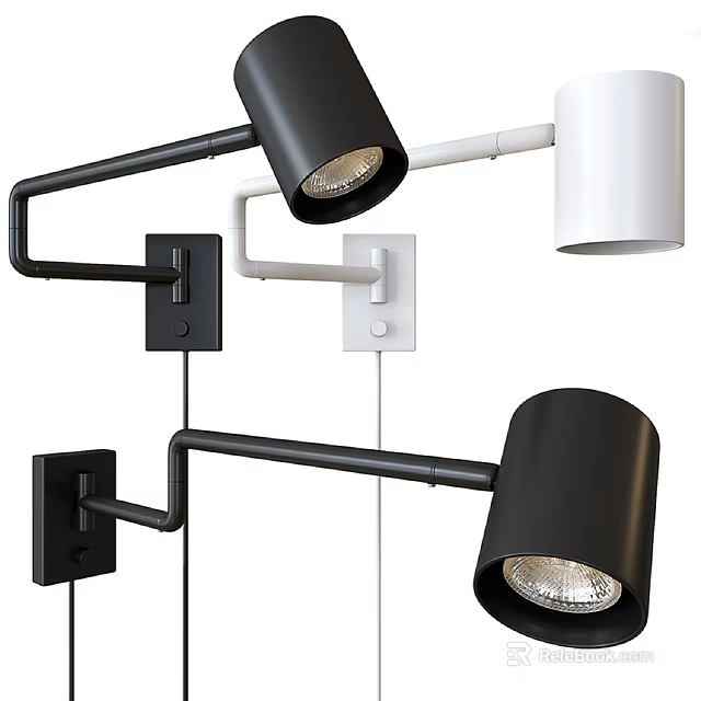 Modern Adjustable Wall Lights with Black White Finish and Sleek Arm Design 3d model