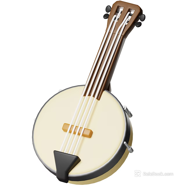 Classic Acoustic Banjo With White Resonator And Brown Wooden Neck 3d model 