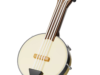 Classic Acoustic Banjo With White Resonator And Brown Wooden Neck 3d model