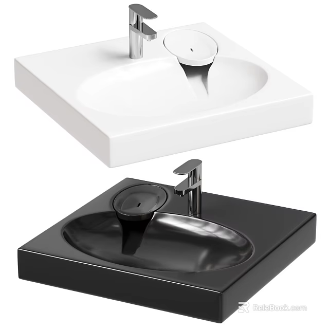 Modern Square White and Black Bathroom Sink with Faucet Interior Design Ideas 3d model 