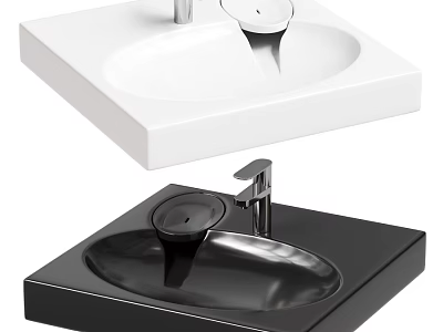 Modern Square White and Black Bathroom Sink with Faucet Interior Design Ideas 3d model
