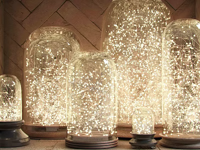 Illuminated Decorative Lights in Glass Domes with String Lights and Various Sizes 3d model