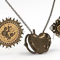 Unique Bronze Steampunk Necklace with Circular Gear Dial Heart Shaped Mechanical and Floral Gear Pendants