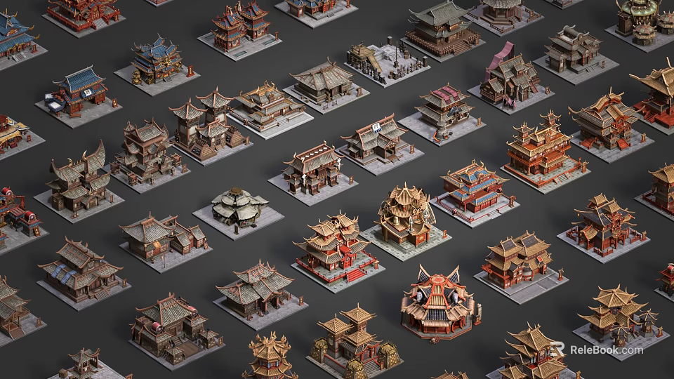 Traditional Ancient Architecture Models With Diverse Roof Styles And Structural Features 3d model 