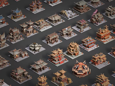 Traditional Ancient Architecture Models With Diverse Roof Styles And Structural Features 3d model