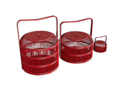 Red Wicker Decorative Ornament Set With Handles In Various Sizes 3d model