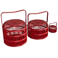 Red Wicker Decorative Ornament Set With Handles In Various Sizes 3d model