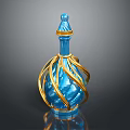 Elegant Blue Glass Bottle With Golden Twisted Decorative Elements And Reflective Surface 3d model