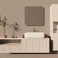 Modern Bathroom Combination With Backlit Mirror White Basin And Striped Cabinet